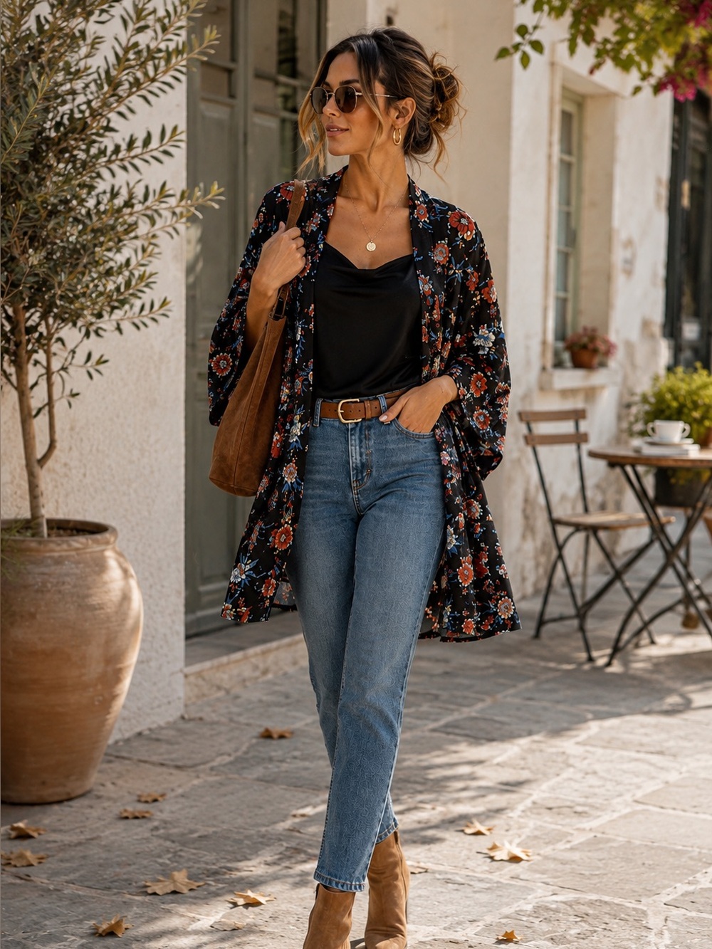 Floral Navy Beach Kimono Cover-Up